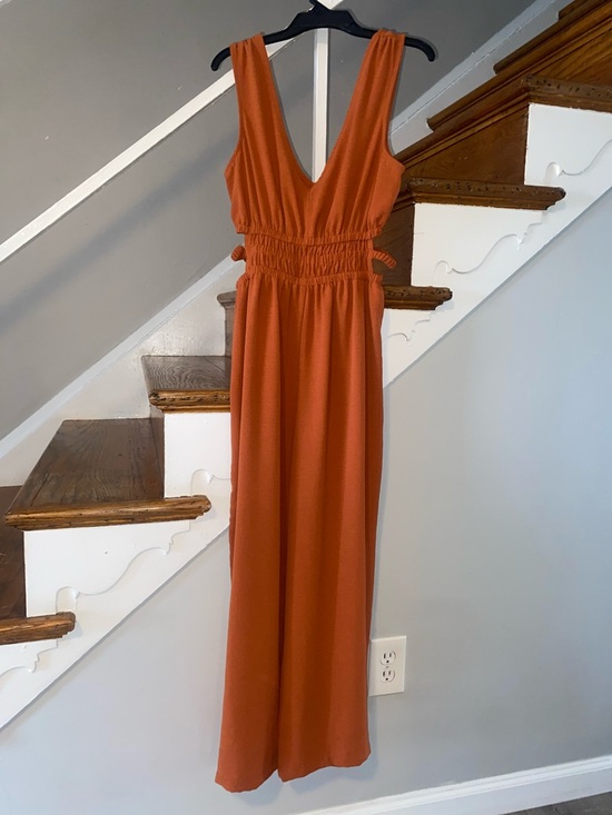Inspired Hearts Pants - Inspired Hearts Rust Orange Deep V Sleeveless Jumpsuit Size Medium